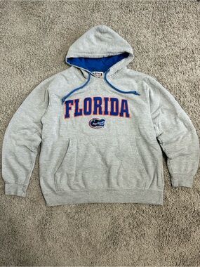 Florida Embroidered Gray Hoodie Sweatshirt with Blue Accent
